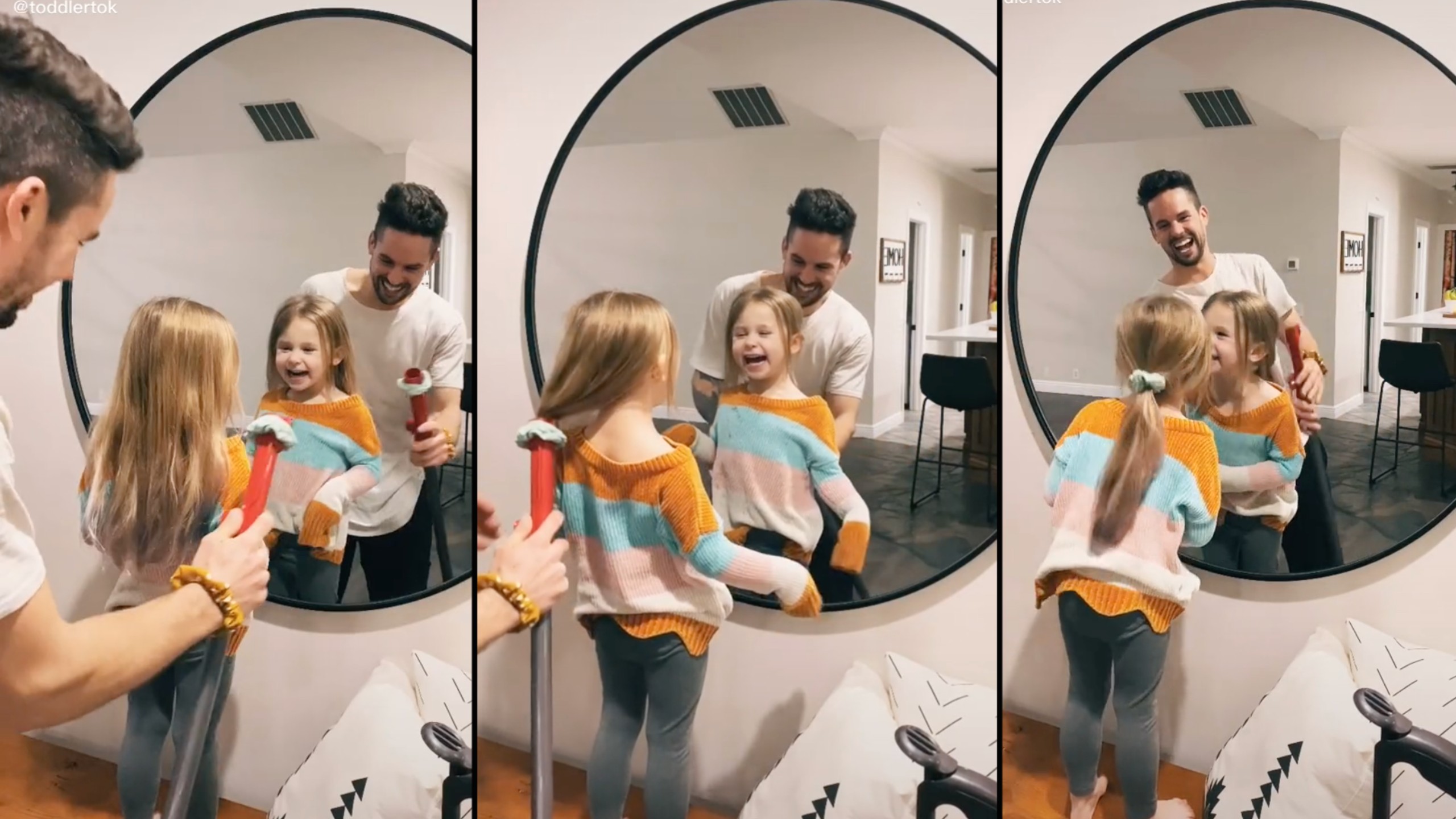 Dad hilariously uses vacuum to style daughter's hair