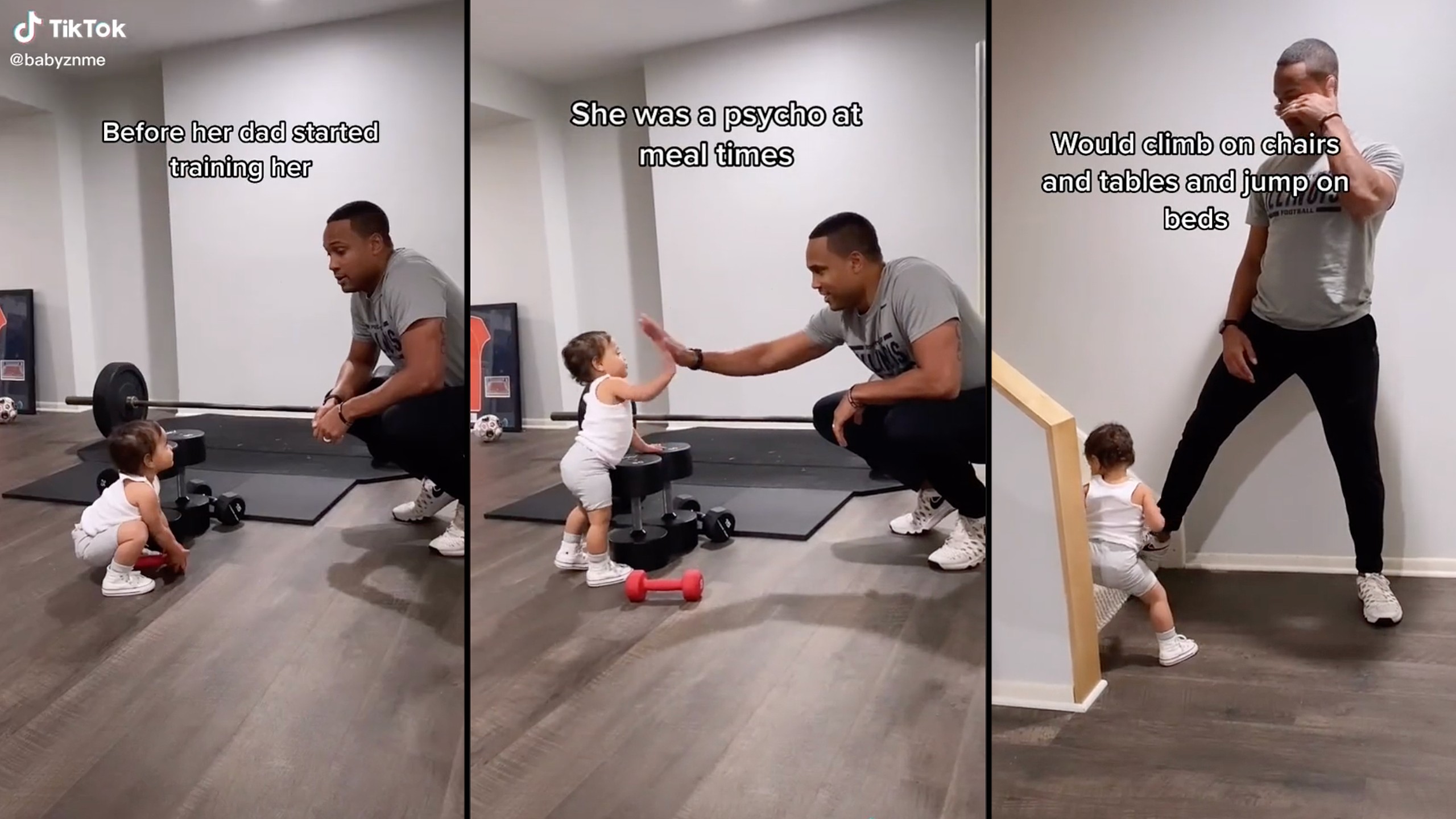 Dad and daughter adorably exercise together