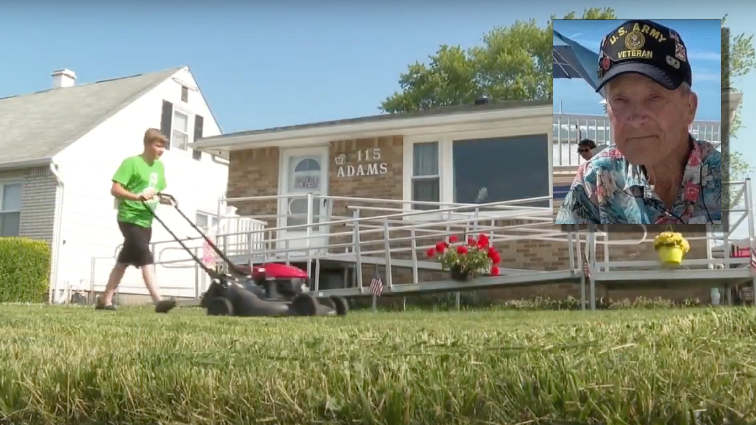 Teen mows veterans' lawns for free in memory of his grandfather