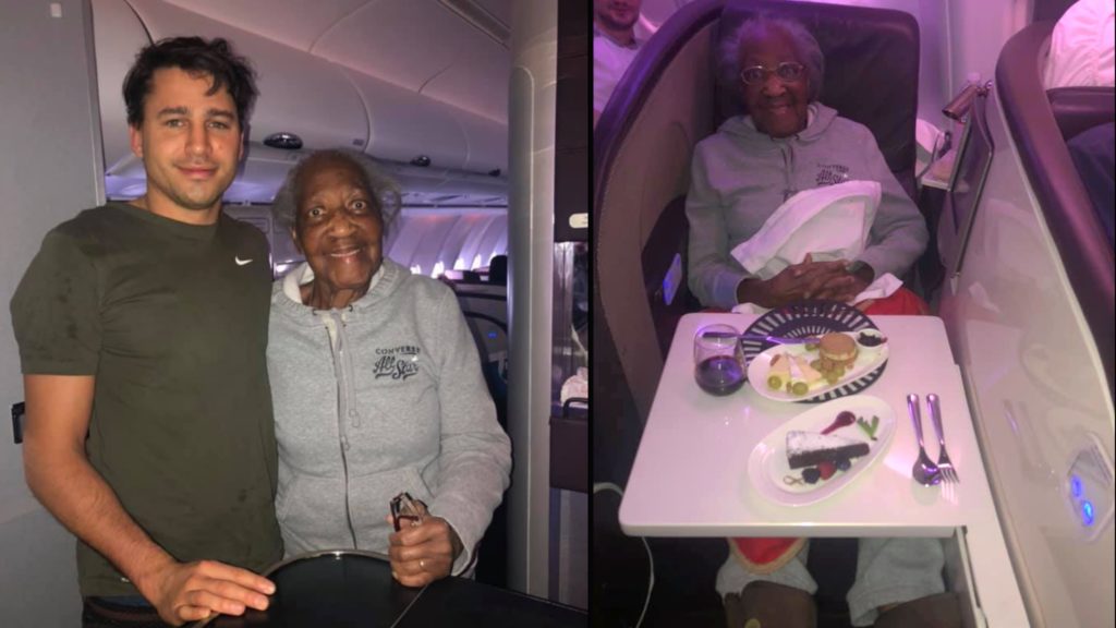 Generous stranger gives up first-class seat to elderly woman