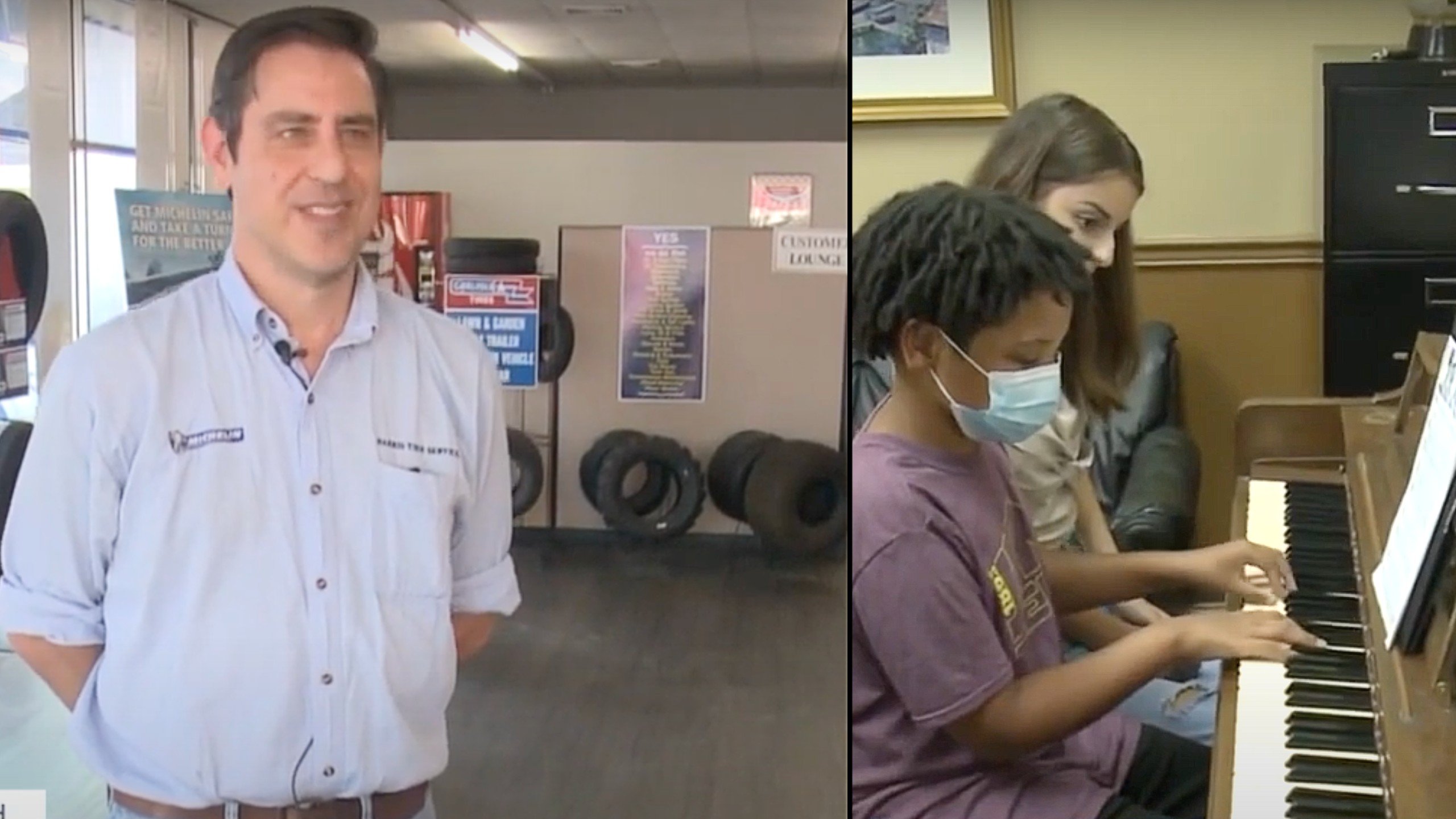 Teen offers free piano lessons from the back of dad's auto shop