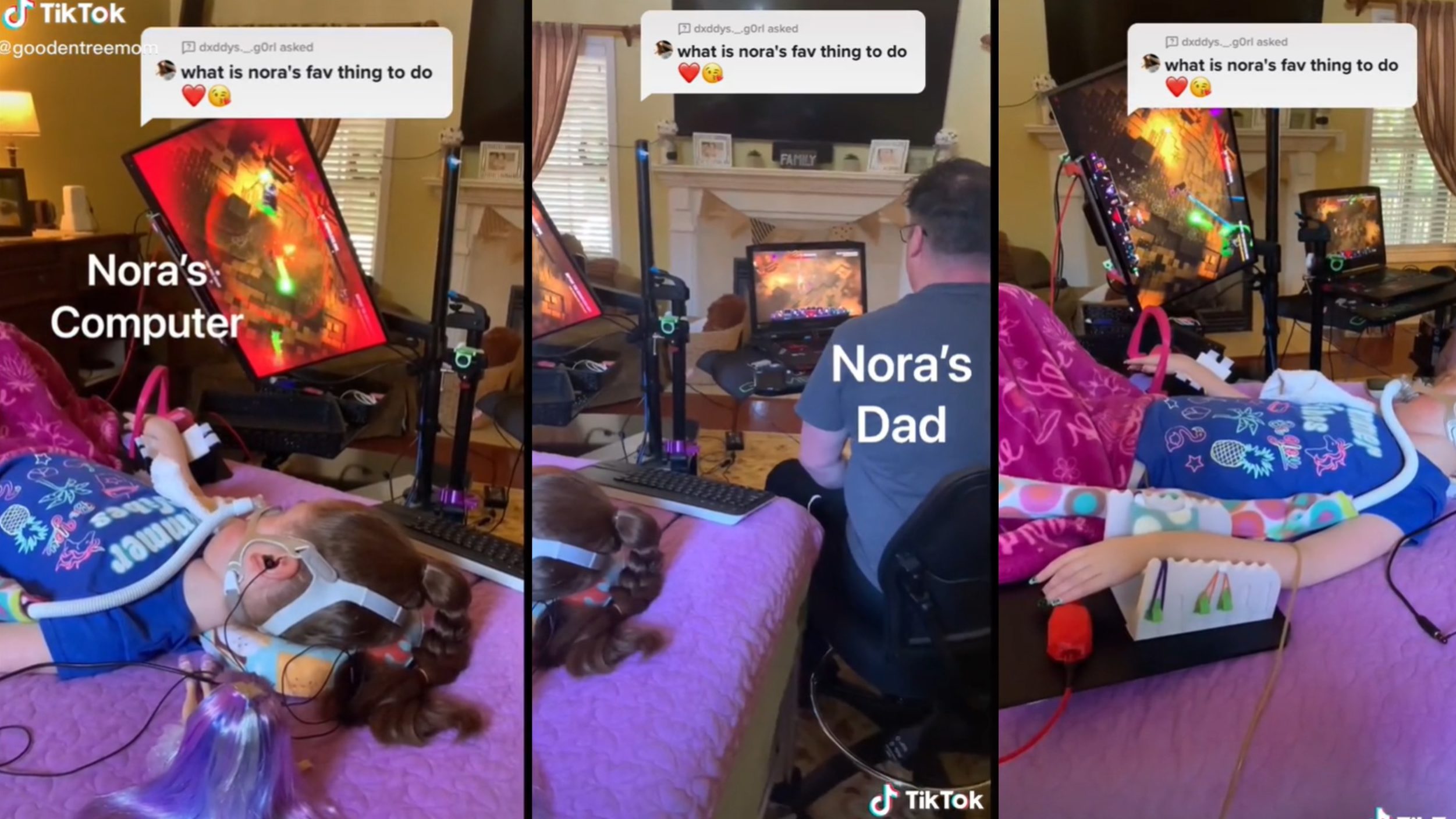 Daughter Using Adaptive Technology to Play Games With Dad