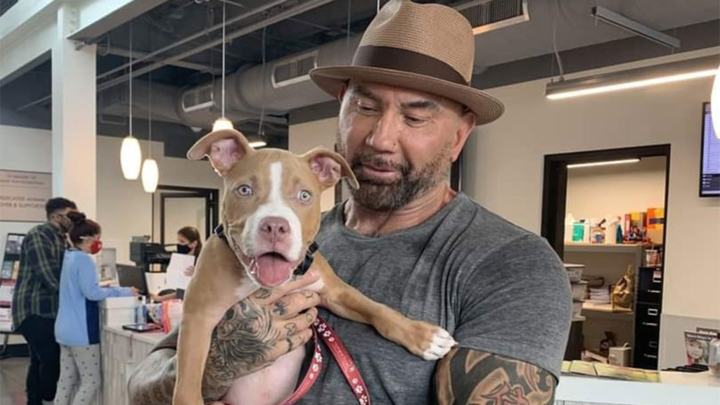 Dave Bautista and is Adopted dog.