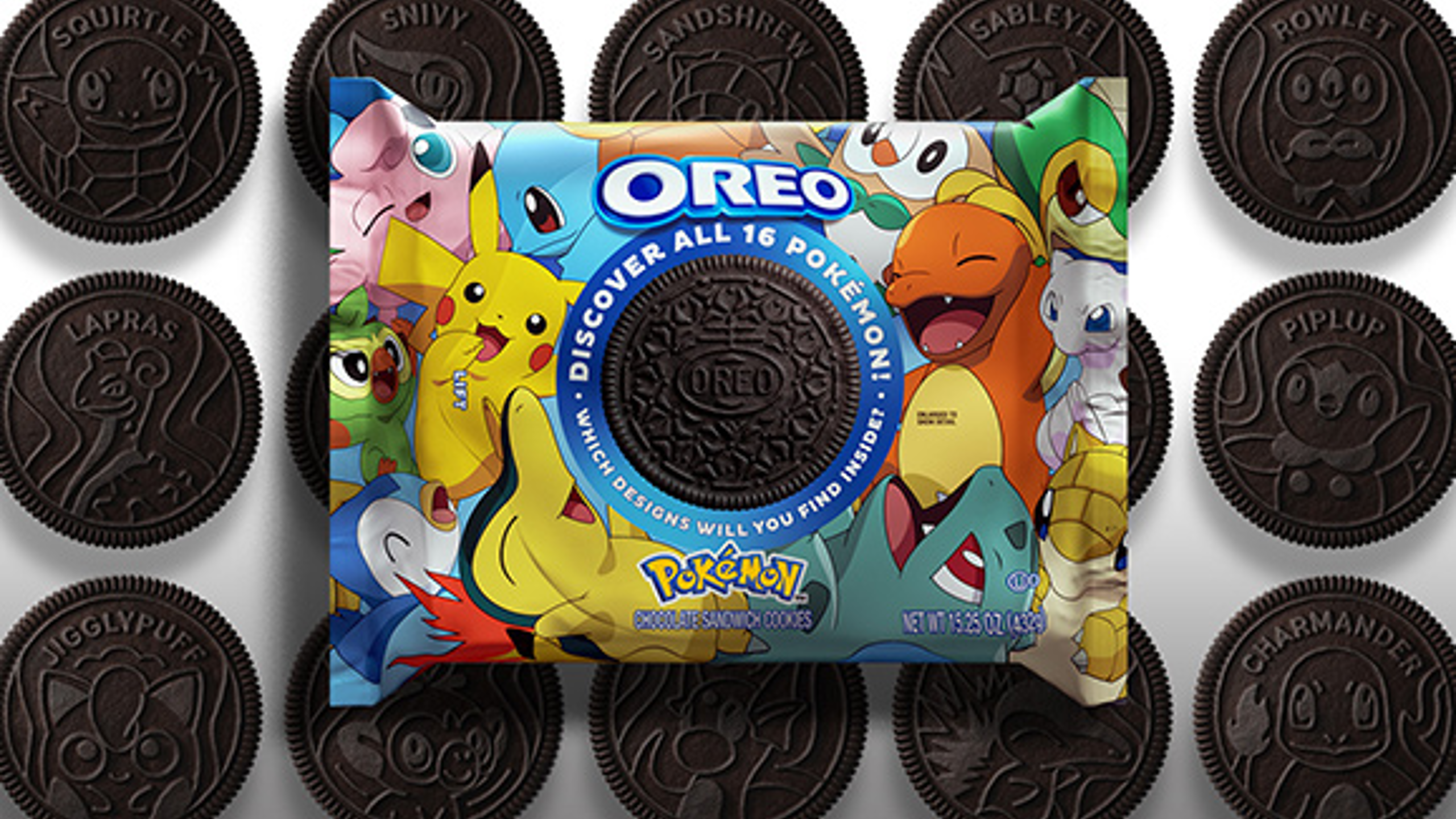 A package of Pokemon oreos laying on top of the cookies themselves