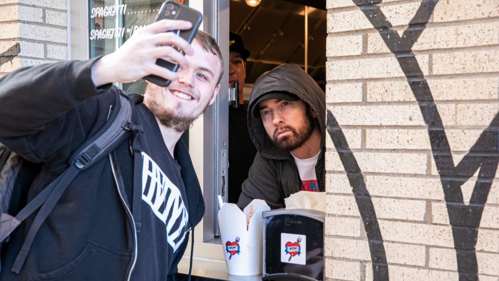 Eminem surprises fans at grand opening of Mom's Spaghetti