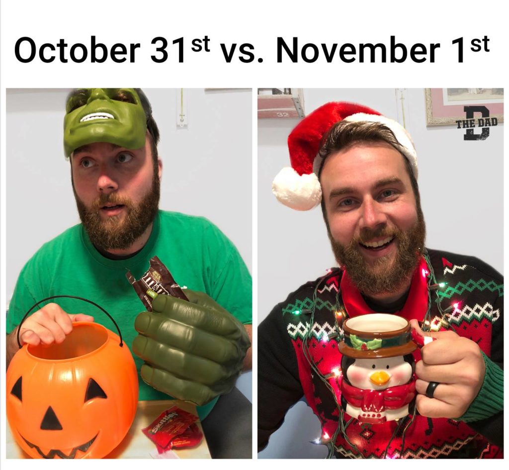 October 31st vs. November 1st. Meme, holidays, Halloween, Christmas
