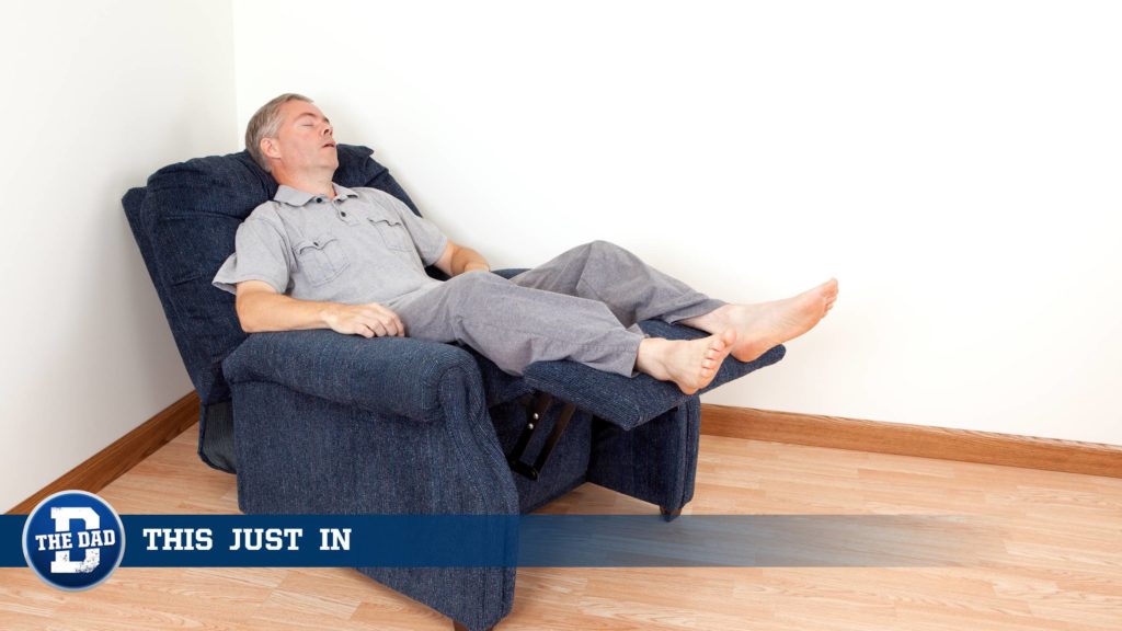 dad sleeps in recliner on halloween