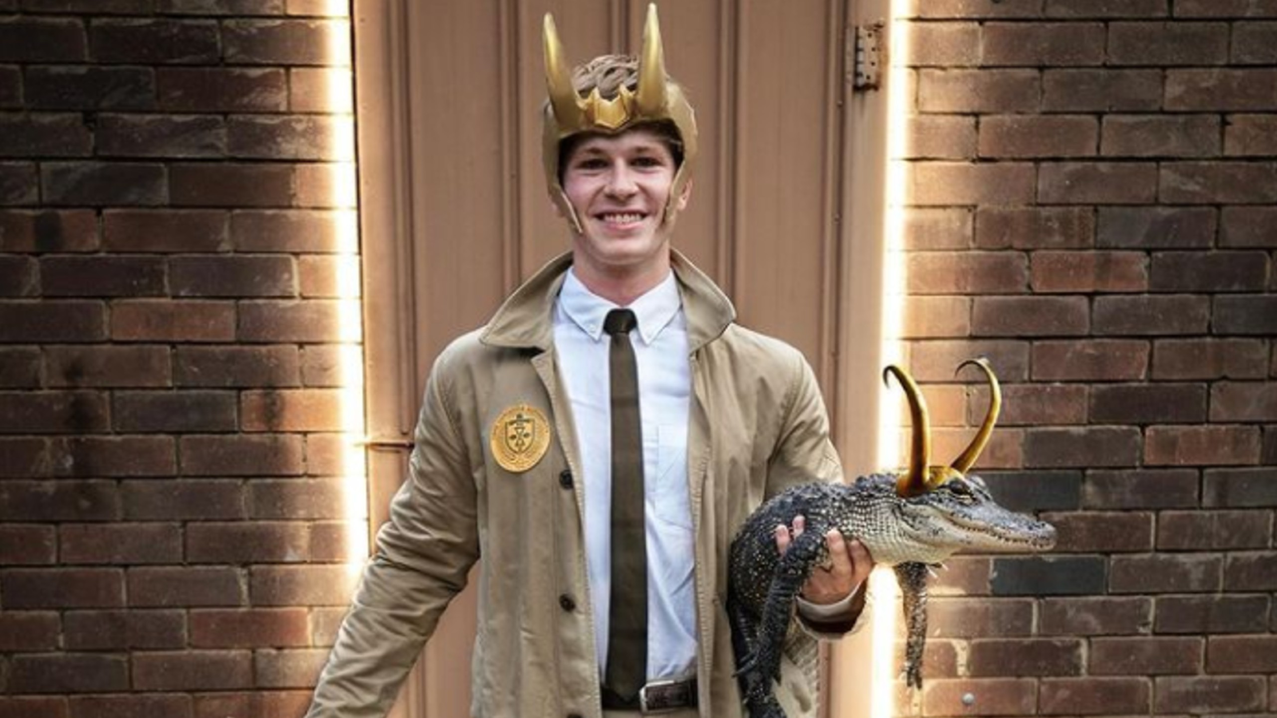 Robert Irwin Dressed up as Loki for Halloween, Poses Holding Alligator